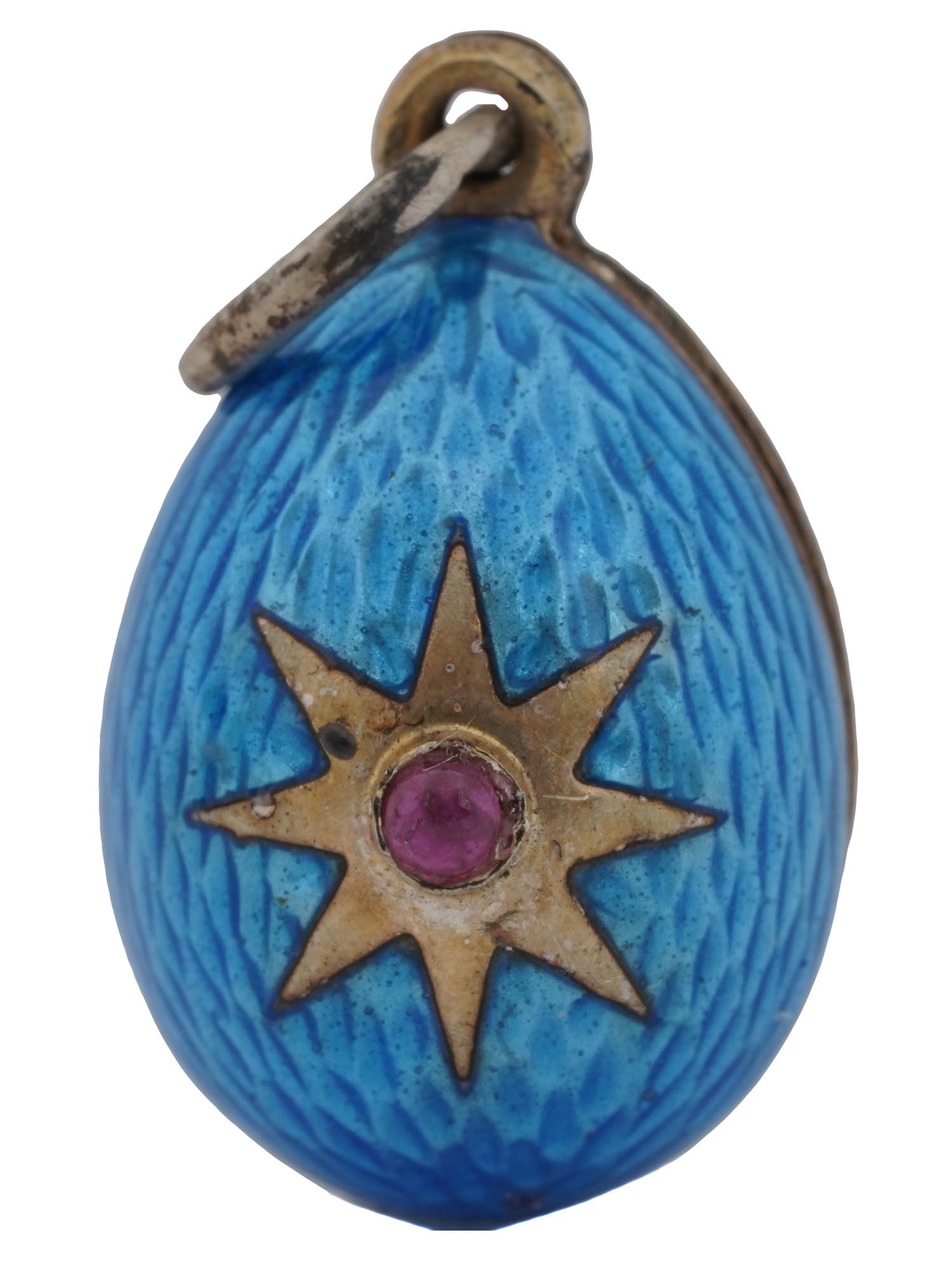 RUSSIAN SILVER GILT GUILLOCHE ENAMEL EGG PENDANT